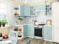 Небольшая угловая кухня в голубом и белом цвете Якутск